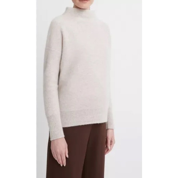 Vince Plush Cashmere Funnel Neck Sweater in Marble $448 Luxury L